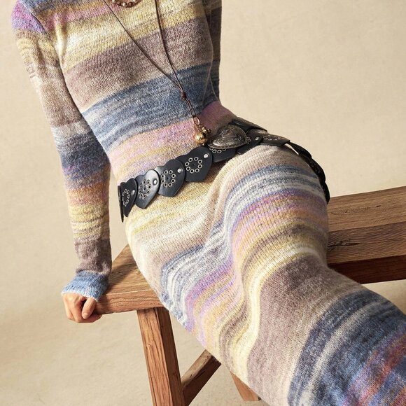 Multicolor Casual Women's Tie-Dye Crew Neck Fitted Sweater Dress - Picture 3 of 8